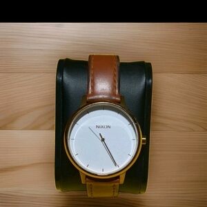 Nixon Gold and Brown Leather Watch